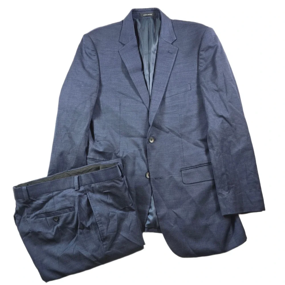 Kenneth Cole Suit Mens 42L 2 Piece Pants 36x32 Blue Wool Blend Slim Fit